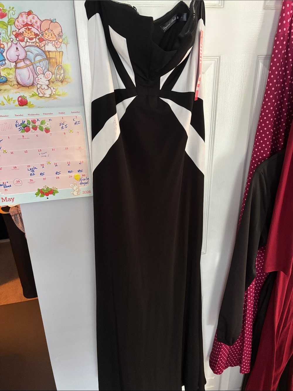 Black and White Strapless Evening Gown